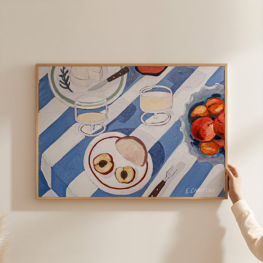 Peaches and Brie, Oil Painting by E. Christine | Still Life Fine Art Print