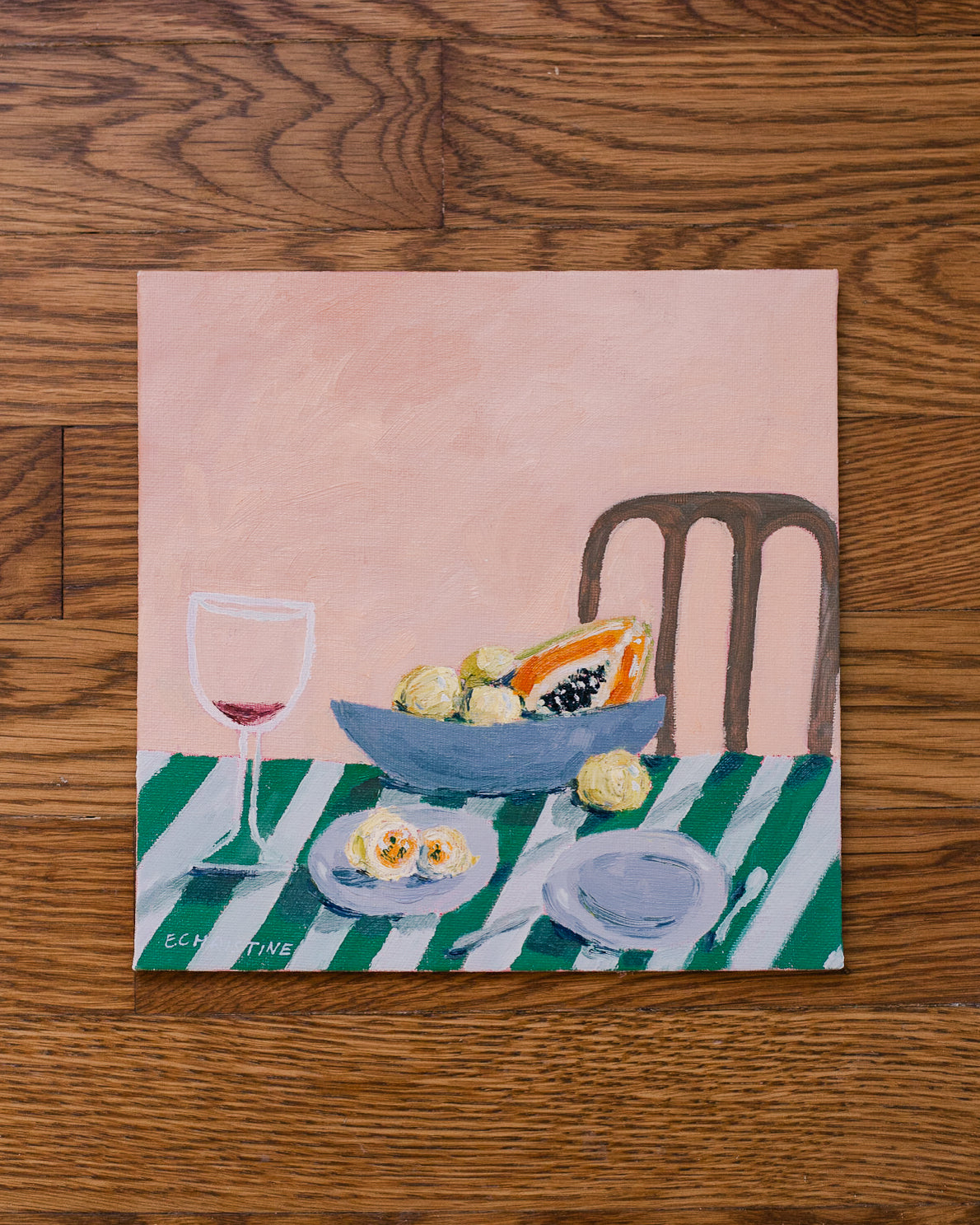 Guavas and a Papaya, Oil Painting by E. Christine